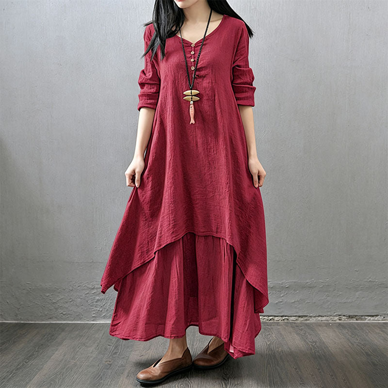 Asymmetrical long-sleeve dress