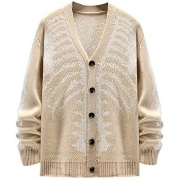 Gothic-style loose-fit knit sweater with skull print