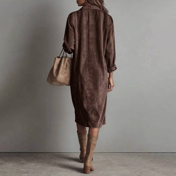 Lapel Pocket Front Slit Shirt Dress