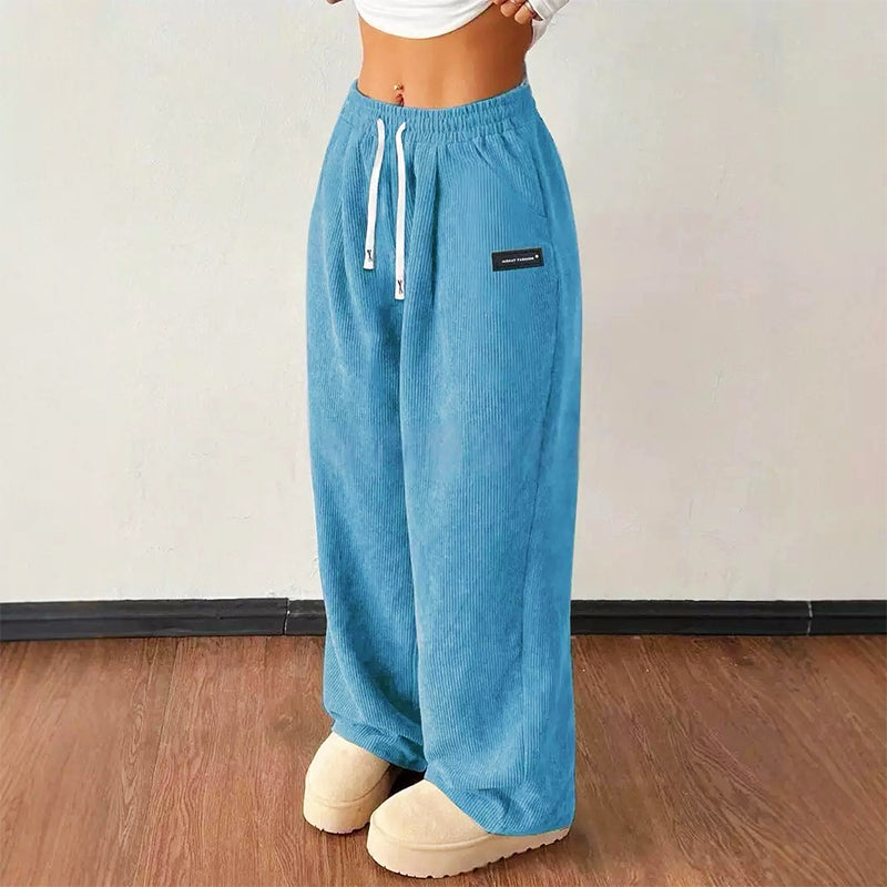 High-waisted, loose-fitting corduroy wide-leg pants