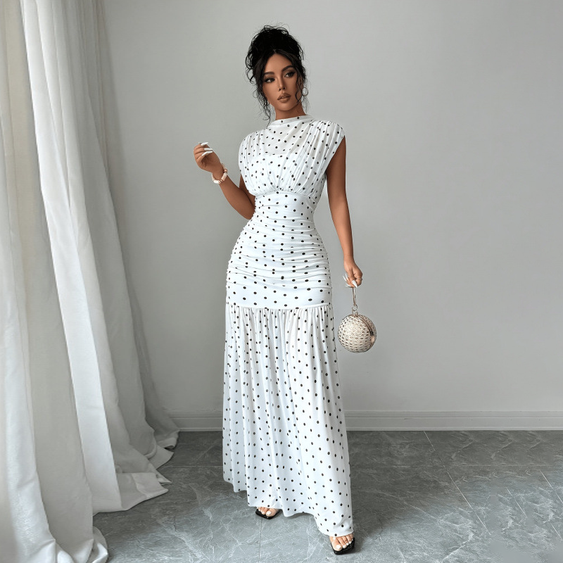 Polka Dot Sleeveless Mermaid Maxi Dress