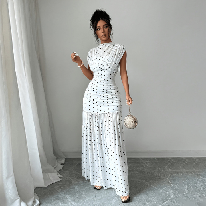 Polka Dot Sleeveless Mermaid Maxi Dress