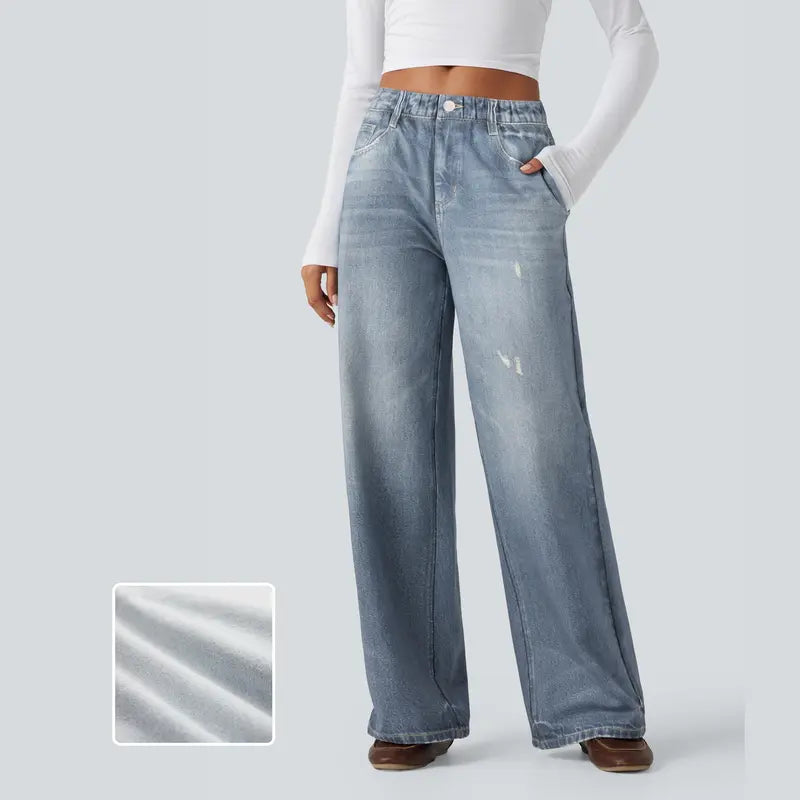 Mid Rise Denim Print Casual Jeans with Pockets | 90s Relaxed Fit Gradient Denim Pants