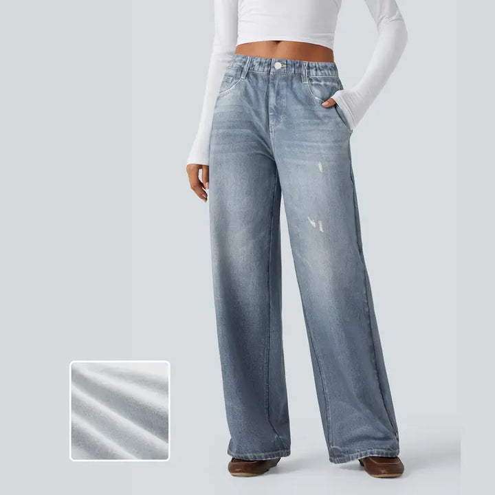 Mid Rise Denim Print Casual Jeans with Pockets | 90s Relaxed Fit Gradient Denim Pants