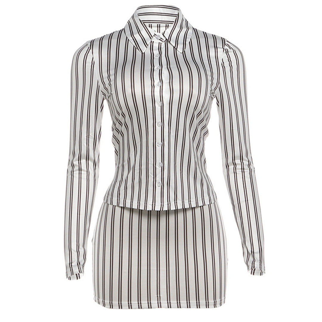 Chic Striped Lapel Mini Dress Set