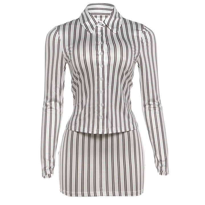 Chic Striped Lapel Mini Dress Set