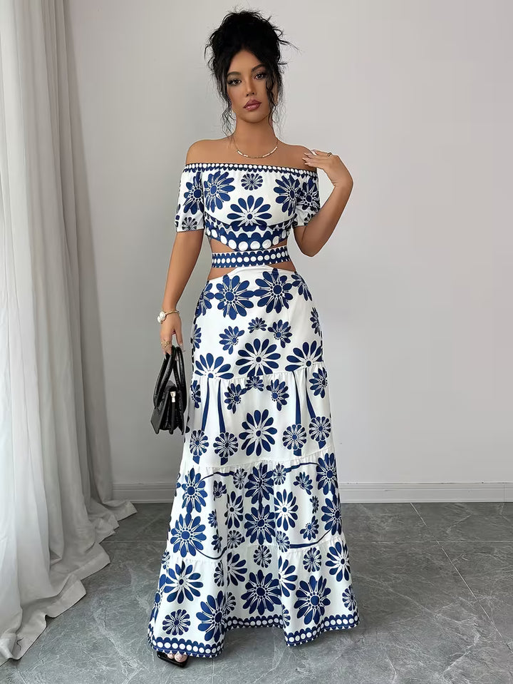 Floral Off-Shoulder Waist Cutout Dress