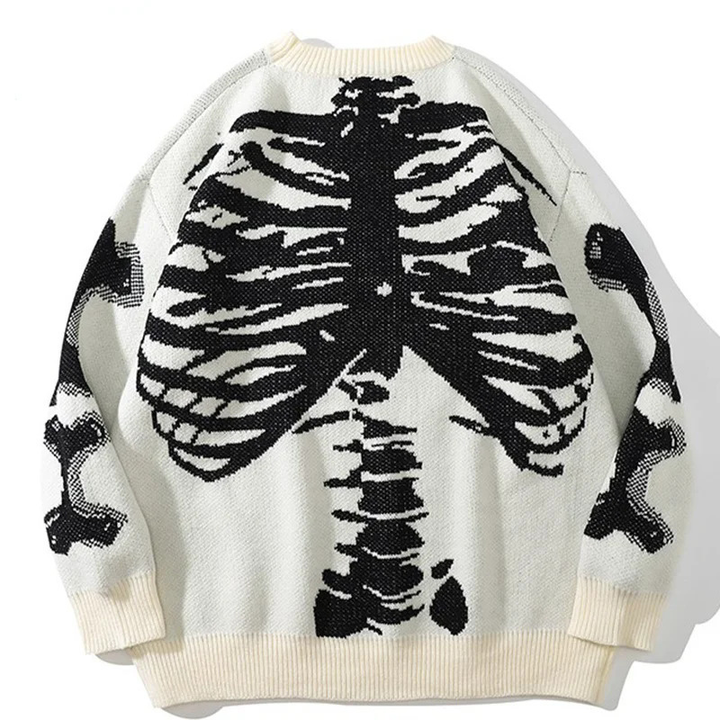 Gothic-style loose-fit knit sweater with skull print