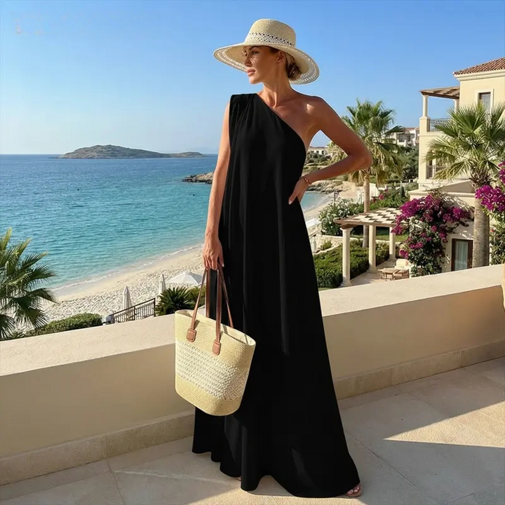 One-Shoulder Flowy Maxi Dress | Casual Beach Cover-Up Dress for Women
