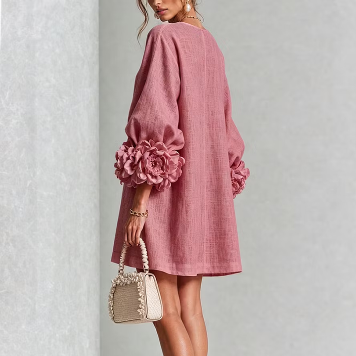 Floral-cuff puff-sleeve mini dress