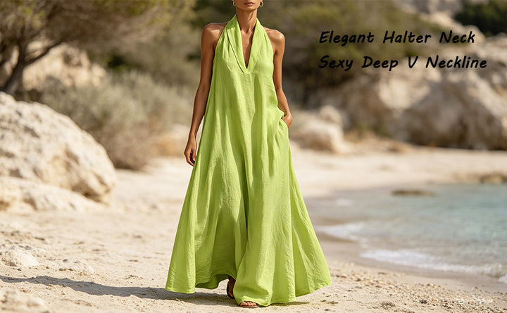 Halter Neck Linen-Blend Maxi Dress