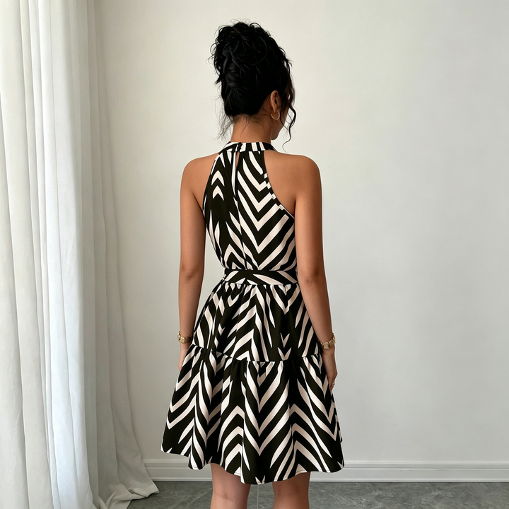Halter Neck Tie Waist Swing Mini Dress