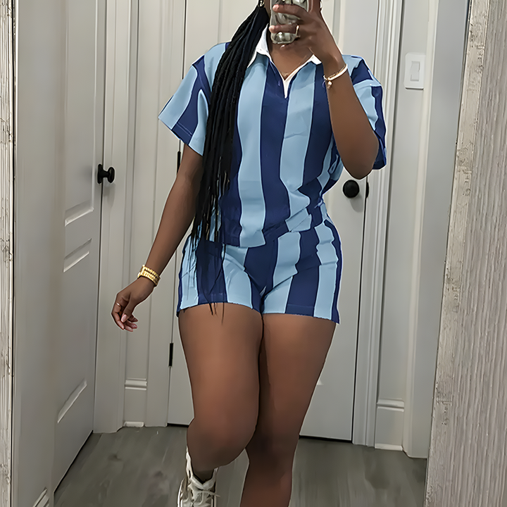 Striped short-sleeve top and shorts set