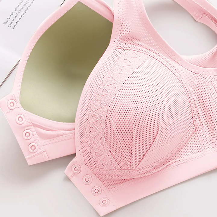 Lace Trim Front Snap Wireless Bra