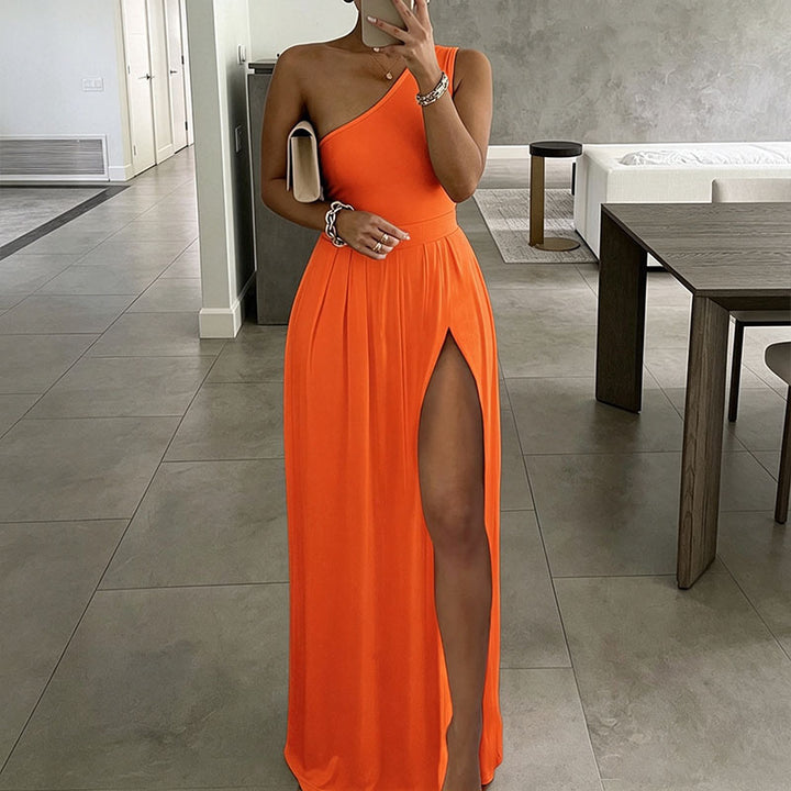One-shoulder maxi dress with a side slit