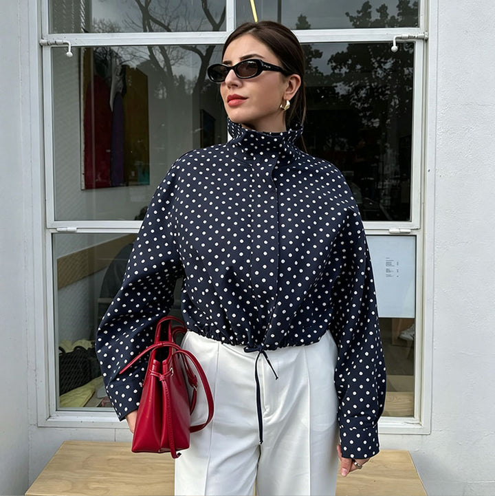 Polka-dot print crew-neck jacket