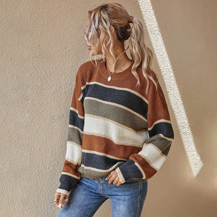 Women Loose Striped Knit Sweater Top