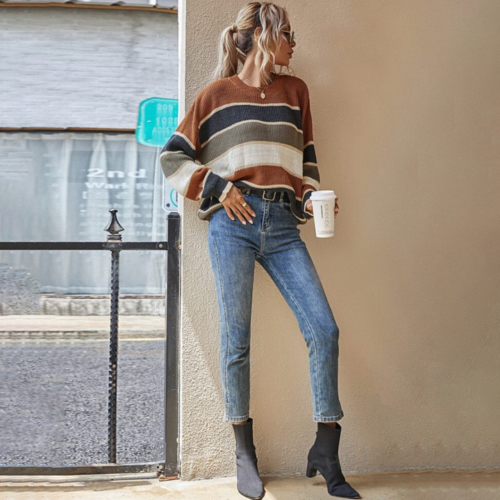 Women Loose Striped Knit Sweater Top