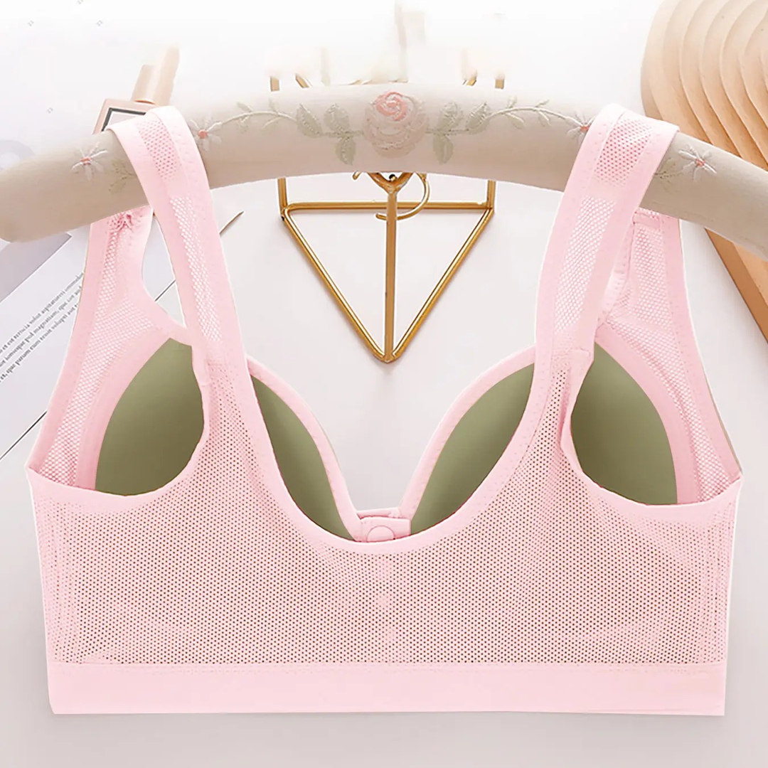 Lace Trim Front Snap Wireless Bra