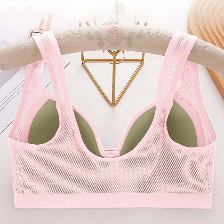 Lace Trim Front Snap Wireless Bra