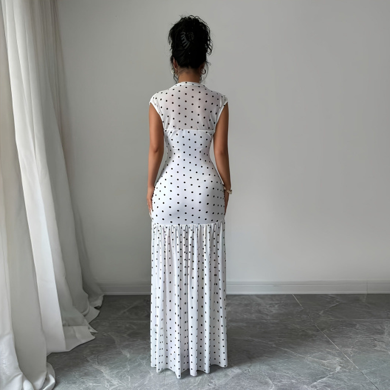 Polka Dot Sleeveless Mermaid Maxi Dress