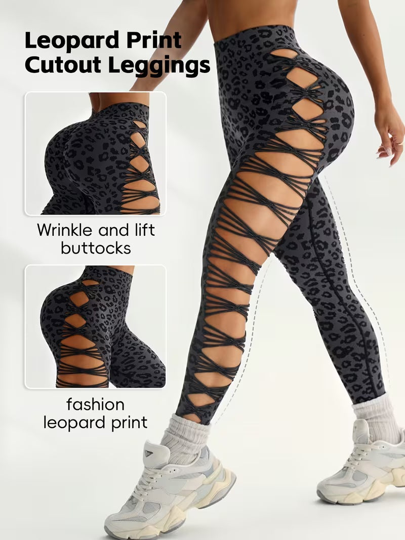 Leopard Print Crisscross Cutout Leggings