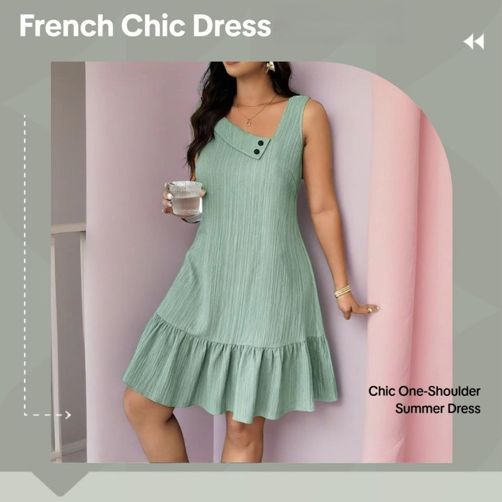 Asymmetric Neck Sleeveless Ruffle Hem Mini Dress