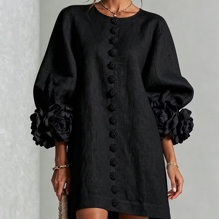 Floral-cuff puff-sleeve mini dress