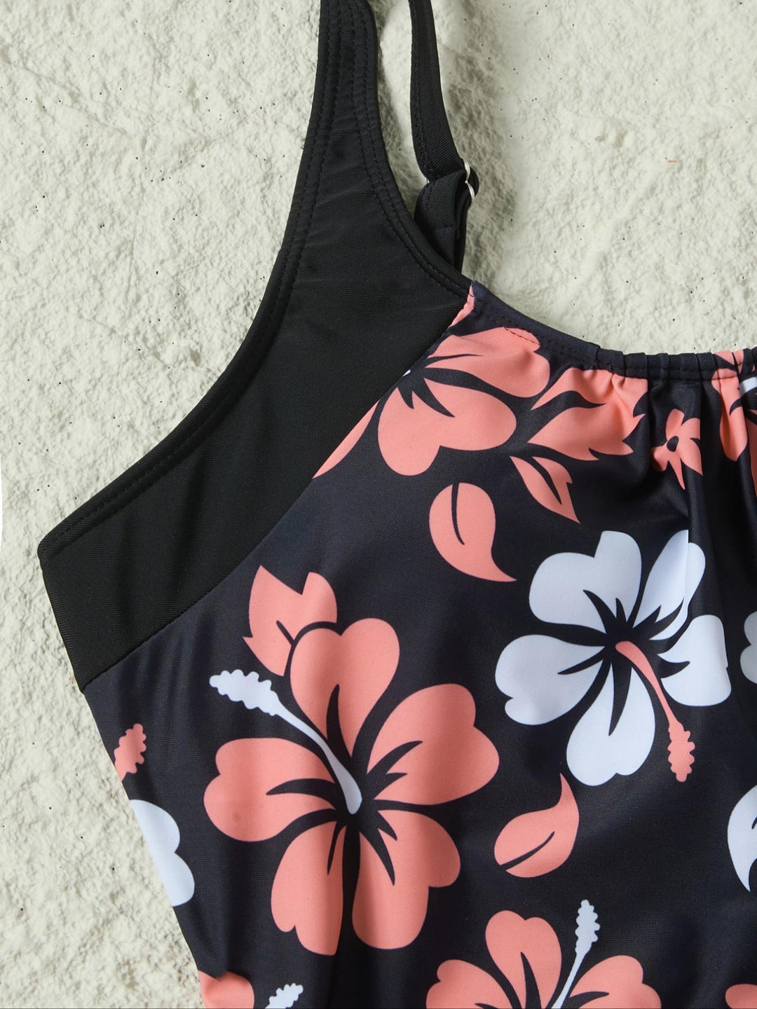 Black Floral Print Tankini with Swim Shorts