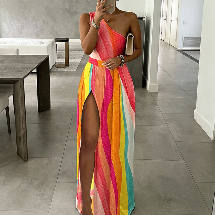 One-shoulder maxi dress with a side slit