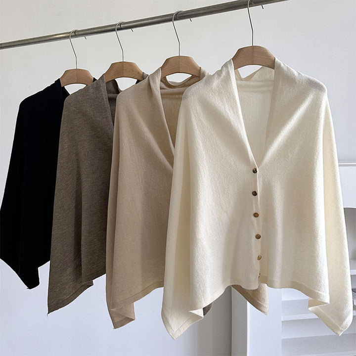 Knitted button-fastening shawl cape/poncho