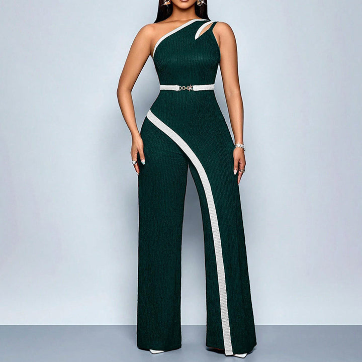 Color Block One Shoulder Cutout Sleeveless Jumpsuit