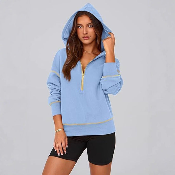 Collar Half Zip Pullover Sweatshirt  Long Sleeve Casual Hoodie Top