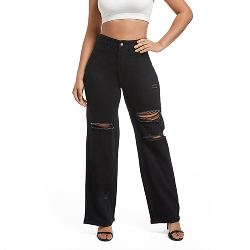 Ripped Stretch Baggy Jeans - Medium Wash