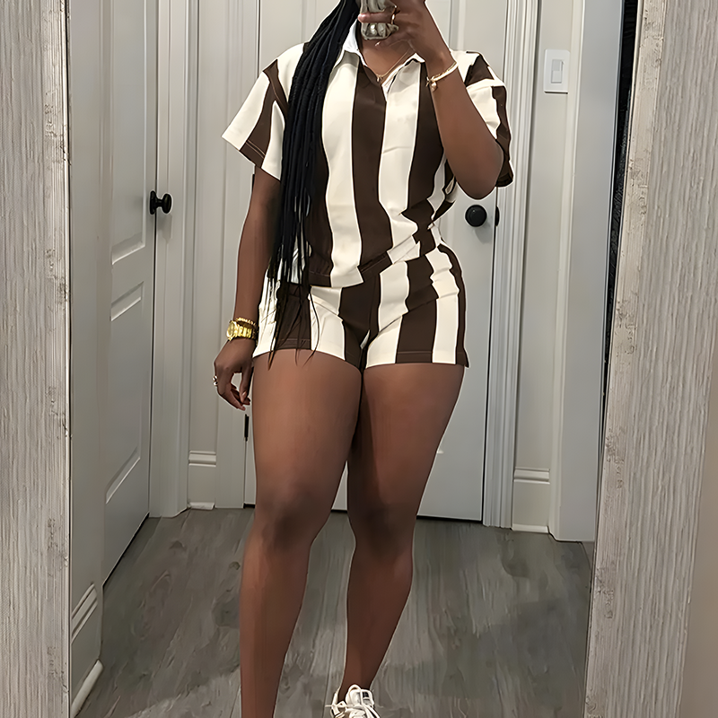 Striped short-sleeve top and shorts set