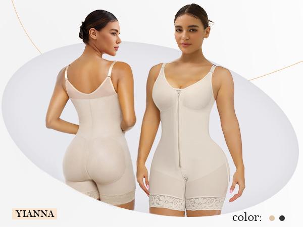 Full Body Shaper with Built-in Bra, High Compression Shapewear with Front Zipper &amp; Butt Lifter