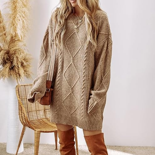 Vintage Cable Knit Casual Sweater Dress