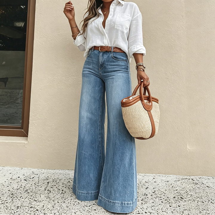 High Waist Wide Leg Denim Jeans