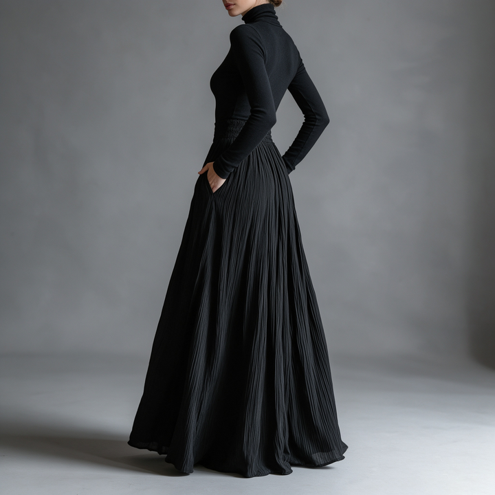 Turtleneck Top &amp; Pleated Maxi Skirt Set
