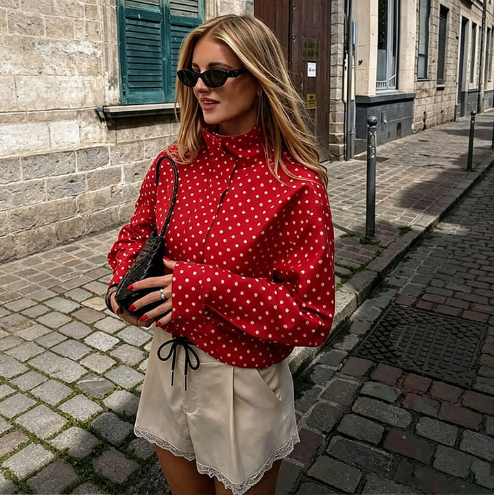 Polka-dot print crew-neck jacket