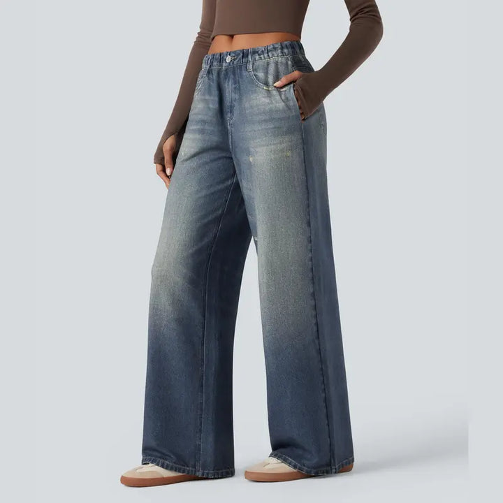 Mid Rise Denim Print Casual Jeans with Pockets | 90s Relaxed Fit Gradient Denim Pants