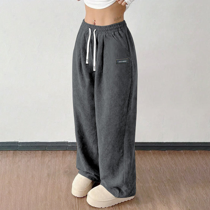 High-waisted, loose-fitting corduroy wide-leg pants