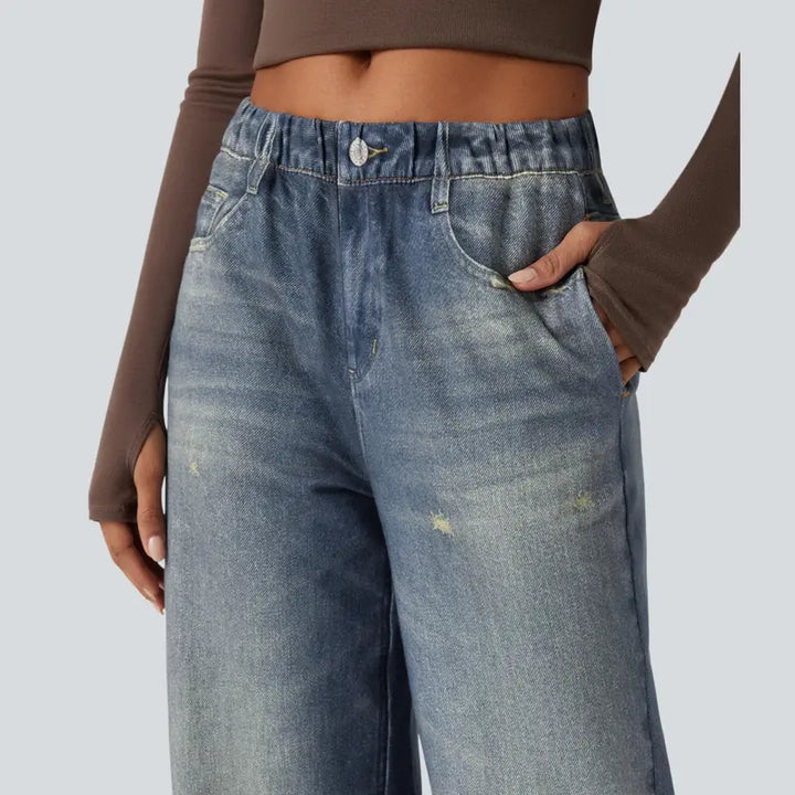Mid Rise Denim Print Casual Jeans with Pockets | 90s Relaxed Fit Gradient Denim Pants