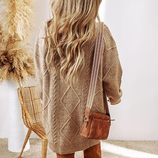 Vintage Cable Knit Casual Sweater Dress