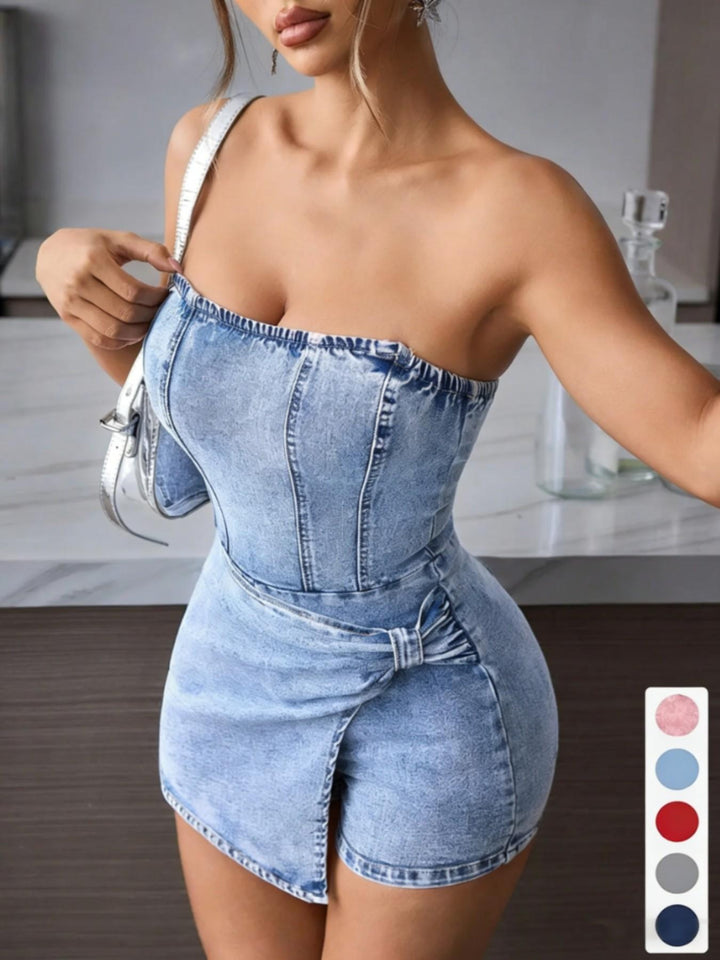 Strapless Denim Skort Romper