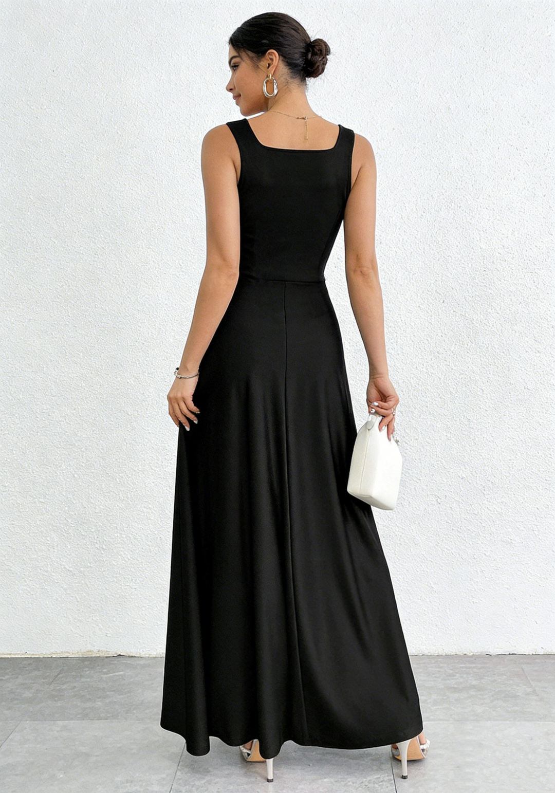 Square Neck A-Line Maxi Dress - Elegant Sleeveless Evening Gown