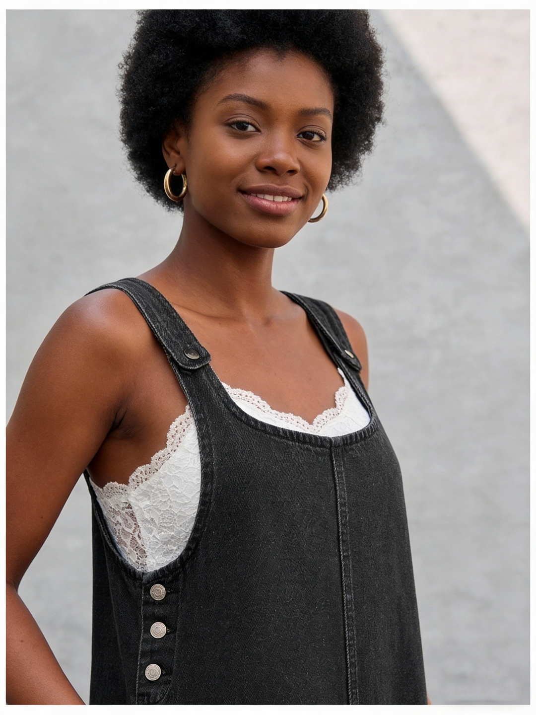 Pocketed Denim Pinafore Mini Dress | Adjustable Sleeveless Square Neck Overalls