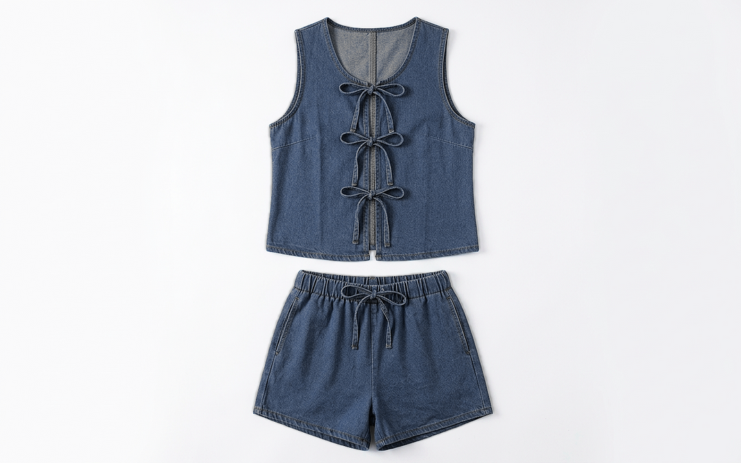 Chambray Tie-Front Vest &amp; High-Waist Shorts Set