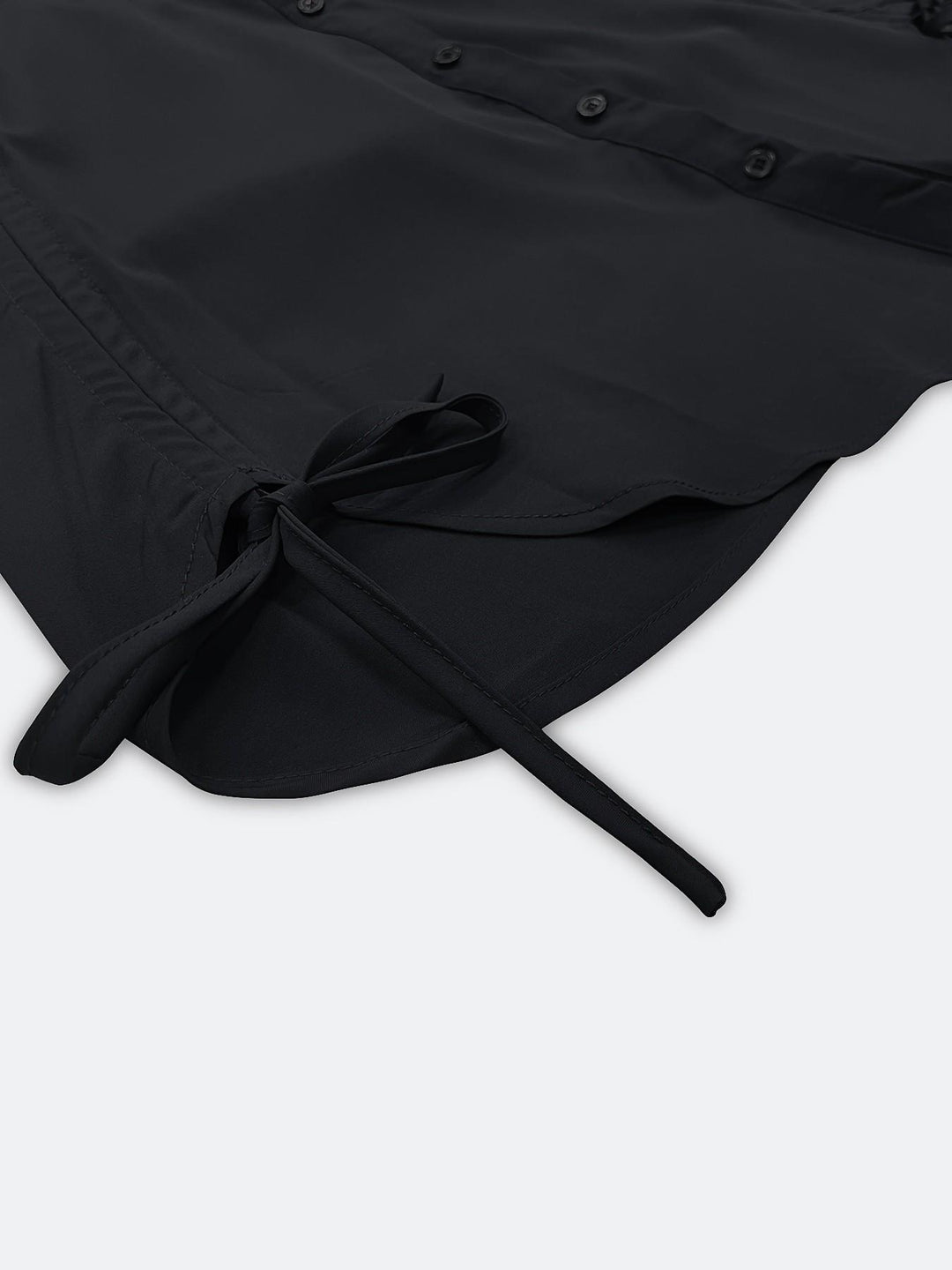 Black Ruched Drawstring Mini Shirt Dress