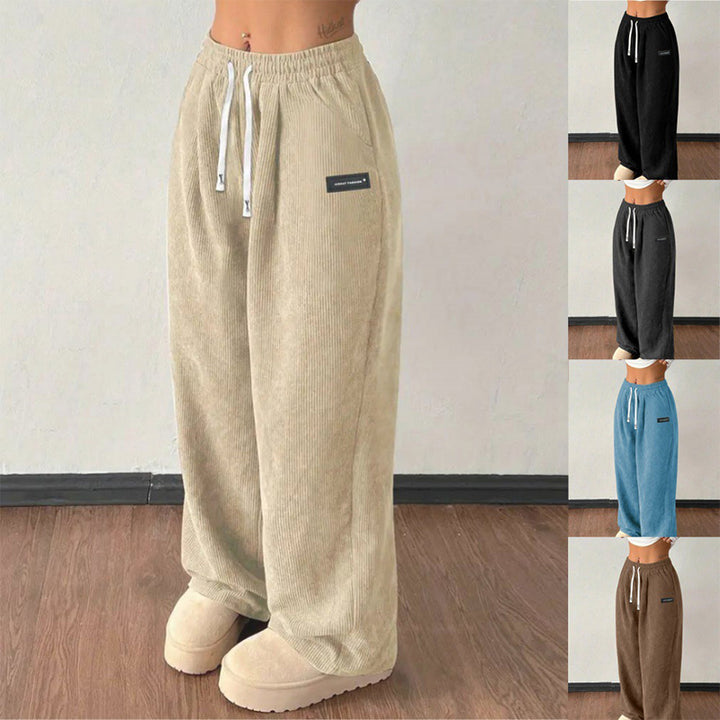 High-waisted, loose-fitting corduroy wide-leg pants